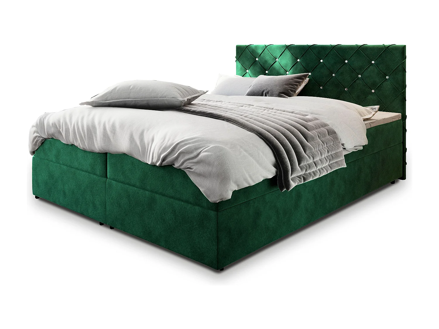 Boxspringbed RIVA 180x200 cm Set met hoofdbord, bedbodem en matras, Dennengroen