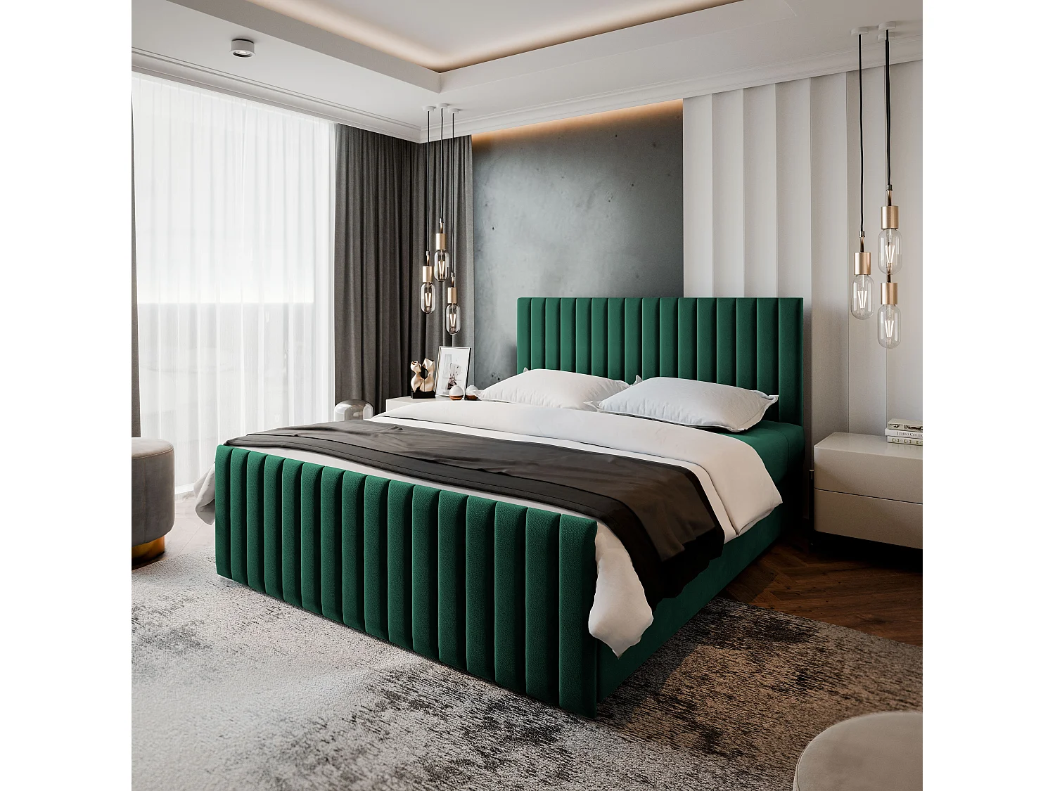 Boxspringbed ARION 140x200 cm Set met hoofdbord, bedbodem en matras, Dennengroen