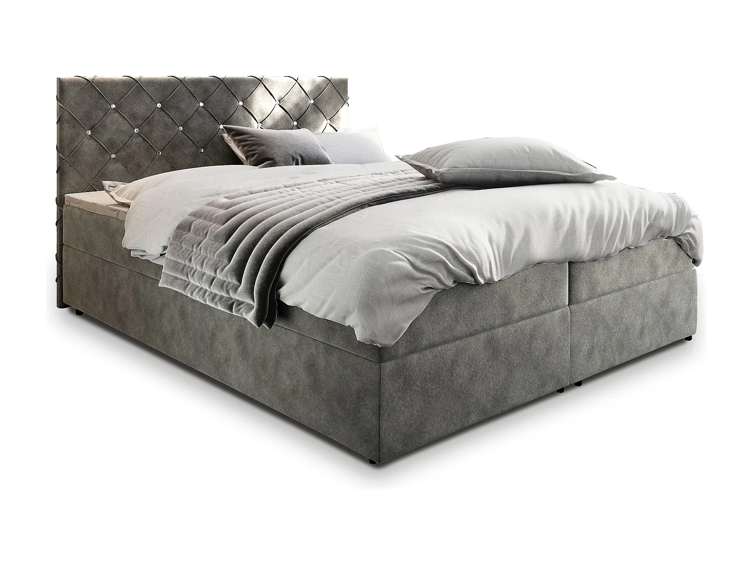 Boxspringbed RIVA 140x200 cm Set met hoofdbord, bedbodem en matras, Grijs
