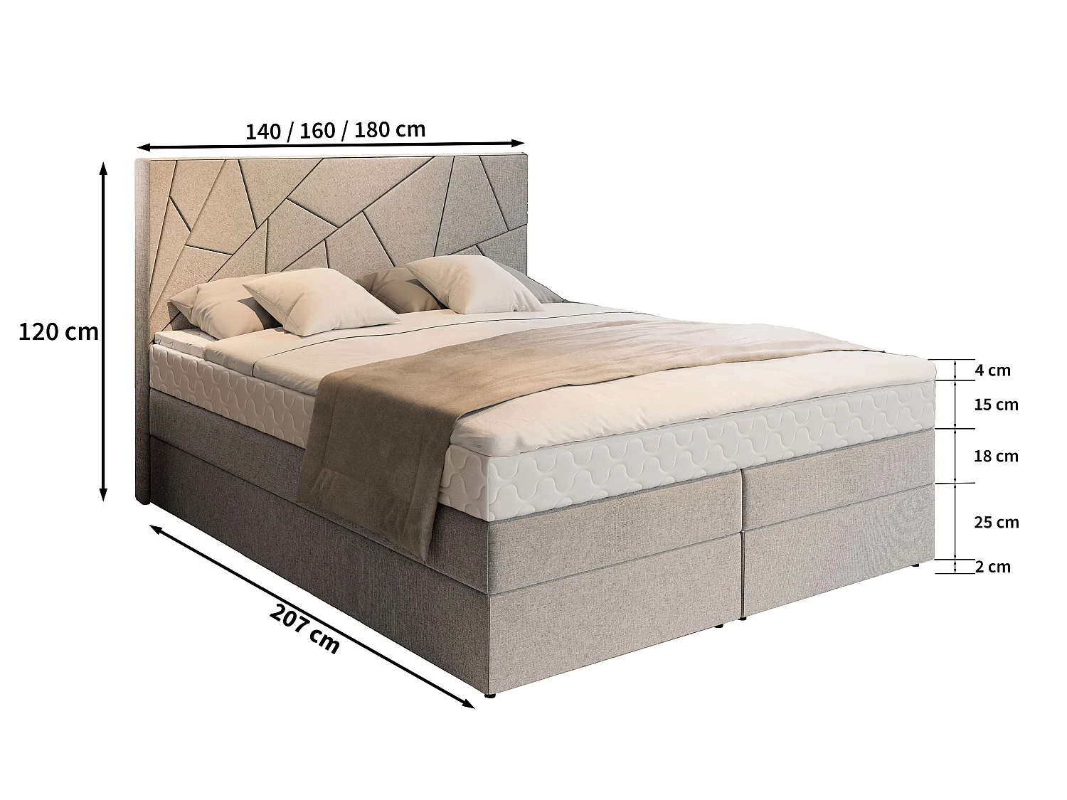 Boxspringbed TRANI 160x200 cm Set met hoofdbord, bedbodem en matras, Lichtblauw