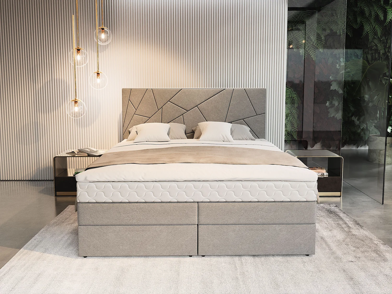 Boxspringbed TRANI 160x200 cm Set met hoofdbord, bedbodem en matras, Lichtblauw