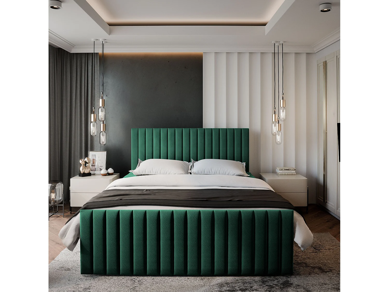 Boxspringbed ARION 180x200 cm Set met hoofdbord, bedbodem en matras, Dennengroen