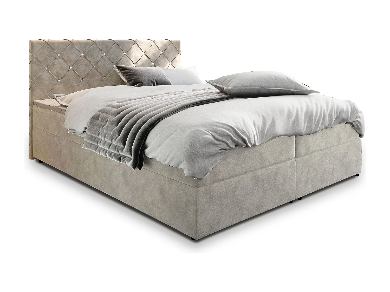 Boxspringbed RIVA 180x200 cm Set met hoofdbord, bedbodem en matras, Beige