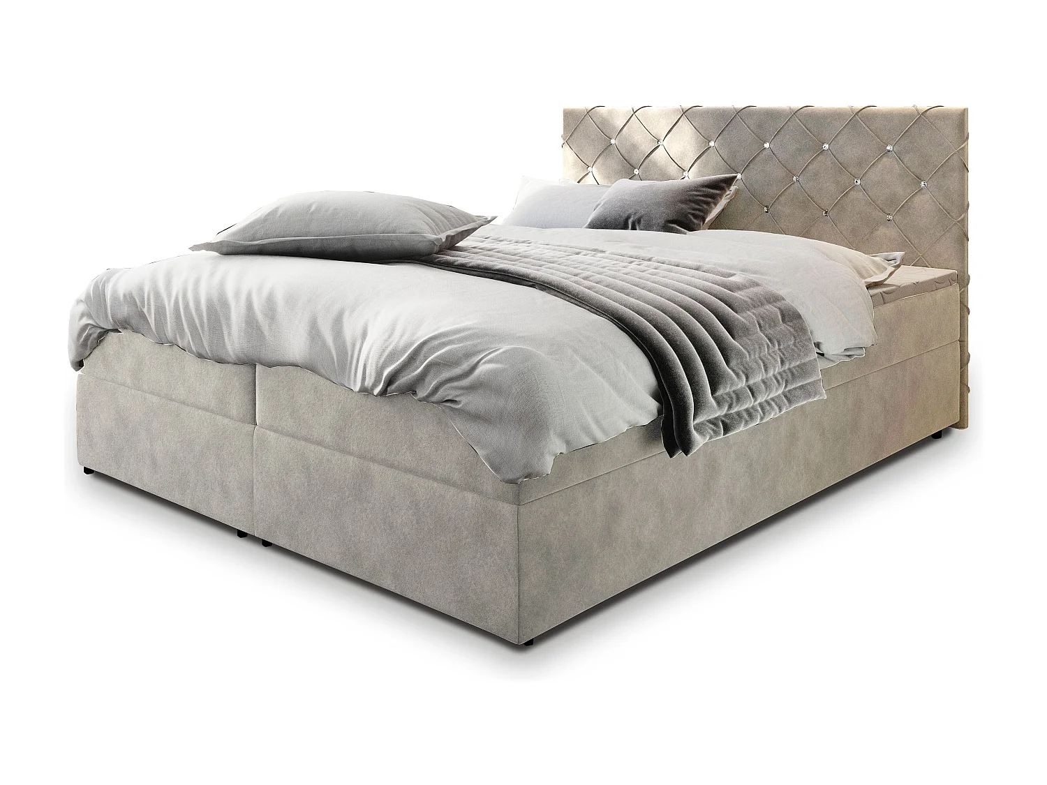 Boxspringbed RIVA 180x200 cm Set met hoofdbord, bedbodem en matras, Beige