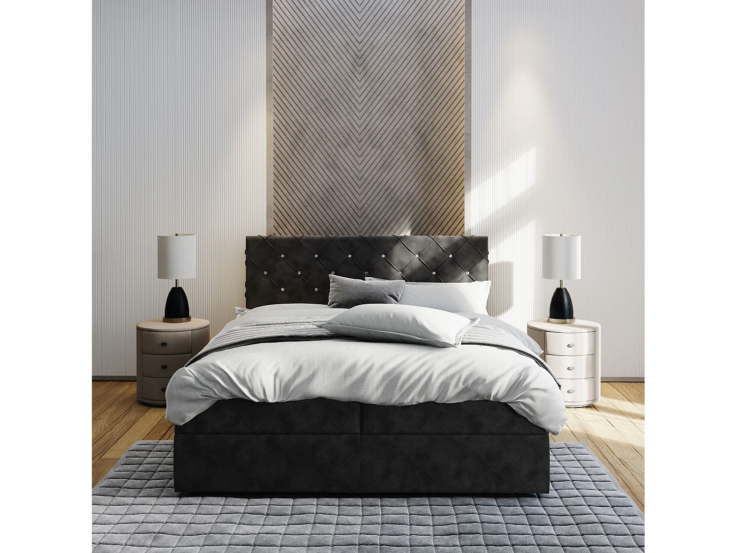 Boxspringbed RIVA 160x200 cm Set met hoofdbord, bedbodem en matras, Beige