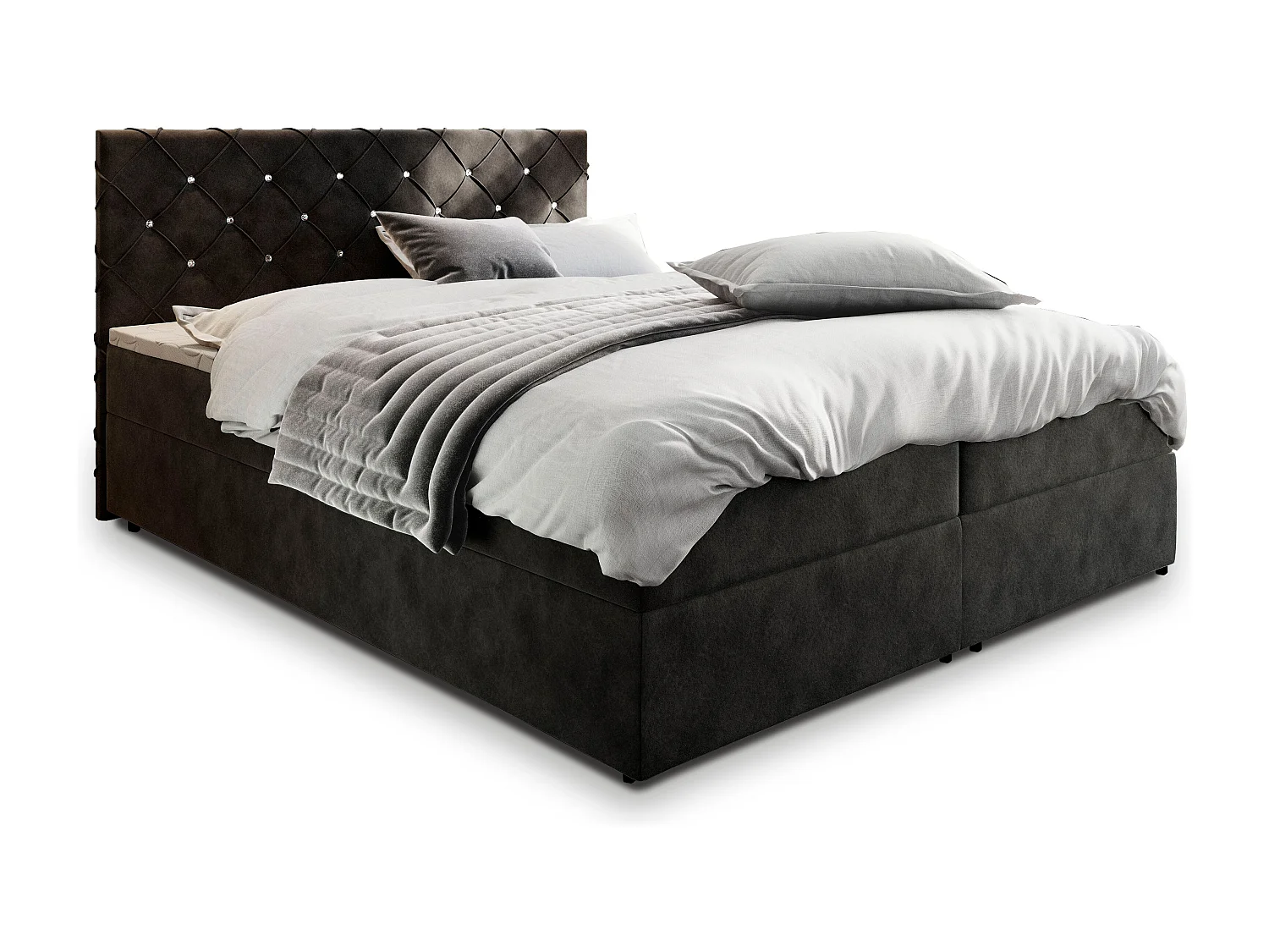 Boxspringbed RIVA 180x200 cm Set met hoofdbord, bedbodem en matras, Zwart