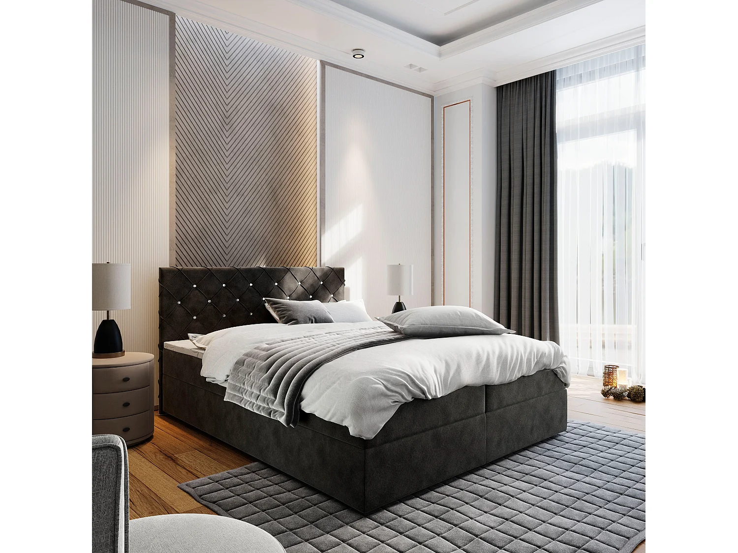 Boxspringbed RIVA 180x200 cm Set met hoofdbord, bedbodem en matras, Zwart