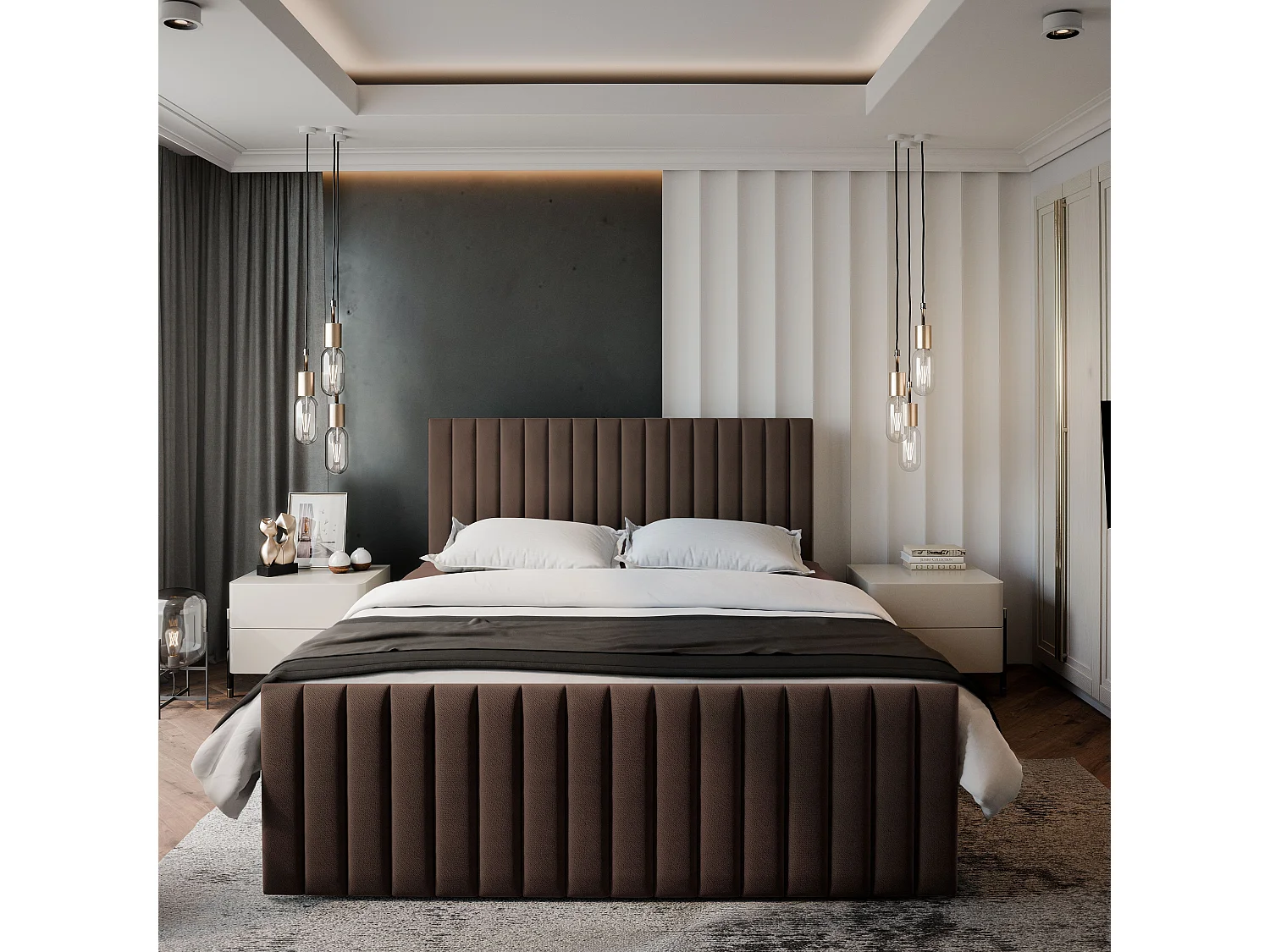 Boxspringbed ARION 140x200 cm Set met hoofdbord, bedbodem en matras, Bruin