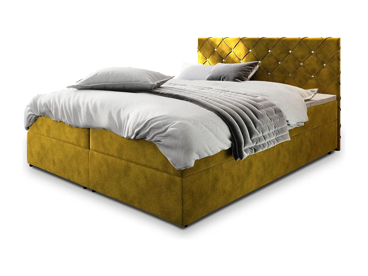 Boxspringbed RIVA 180x200 cm Set met hoofdbord, bedbodem en matras, Geel