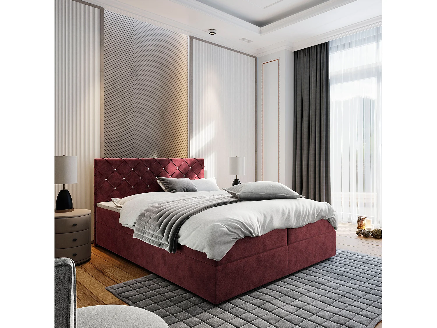 Boxspringbed RIVA 180x200 cm Set met hoofdbord, bedbodem en matras, Rood