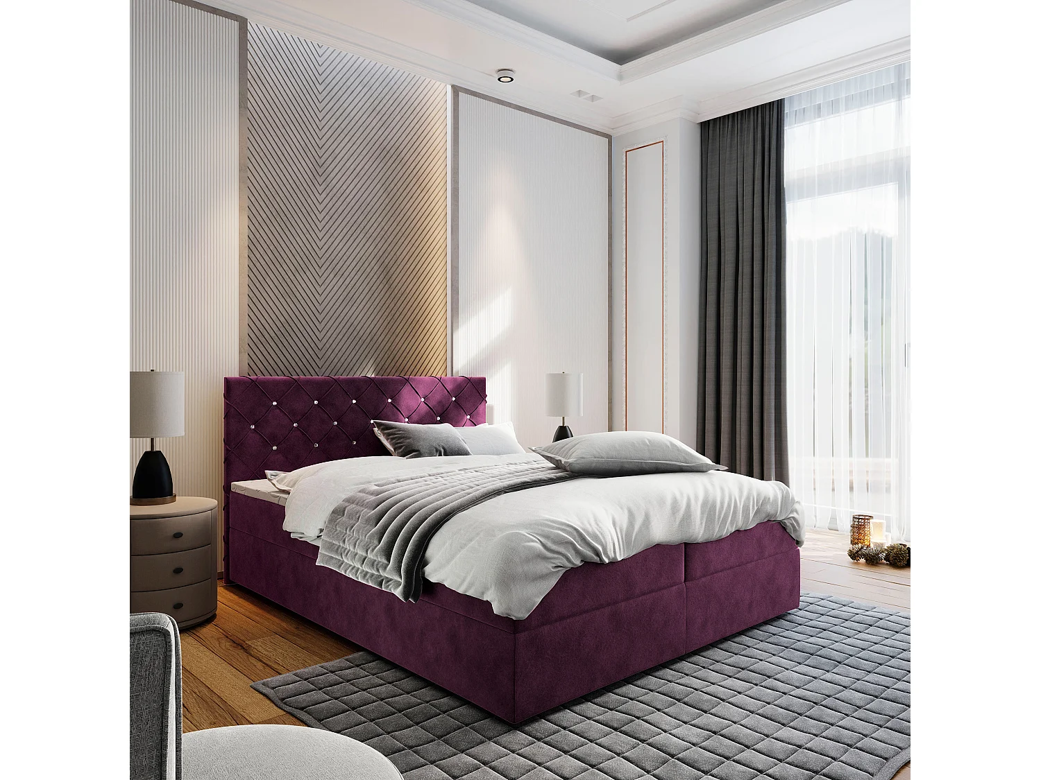 Boxspringbed RIVA 160x200 cm Set met hoofdbord, bedbodem en matras, Rood