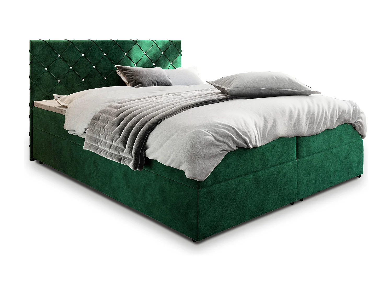 Boxspringbed RIVA 140x200 cm Set met hoofdbord, bedbodem en matras, Dennengroen
