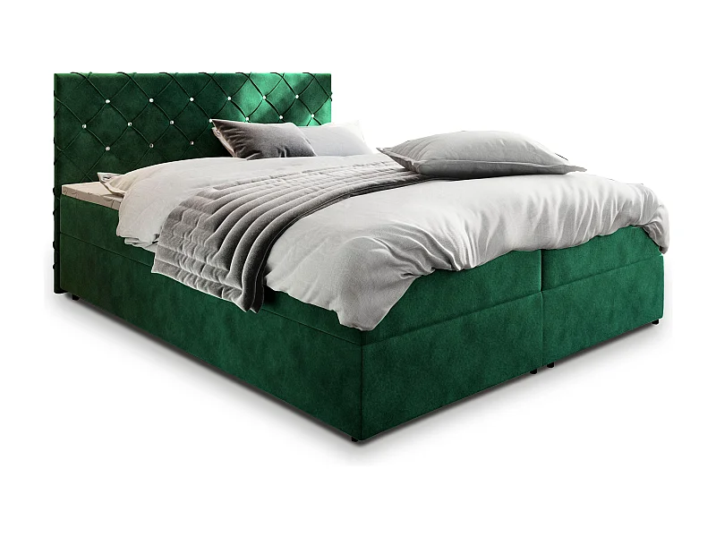 Boxspringbed RIVA 140x200 cm Set met hoofdbord, bedbodem en matras, Dennengroen