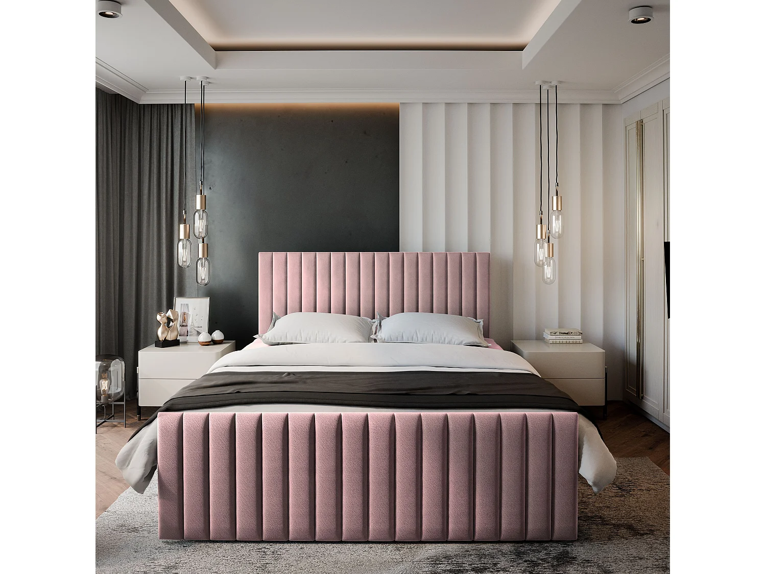 Boxspringbed ARION 180x200 cm Set met hoofdbord, bedbodem en matras, Poederroze