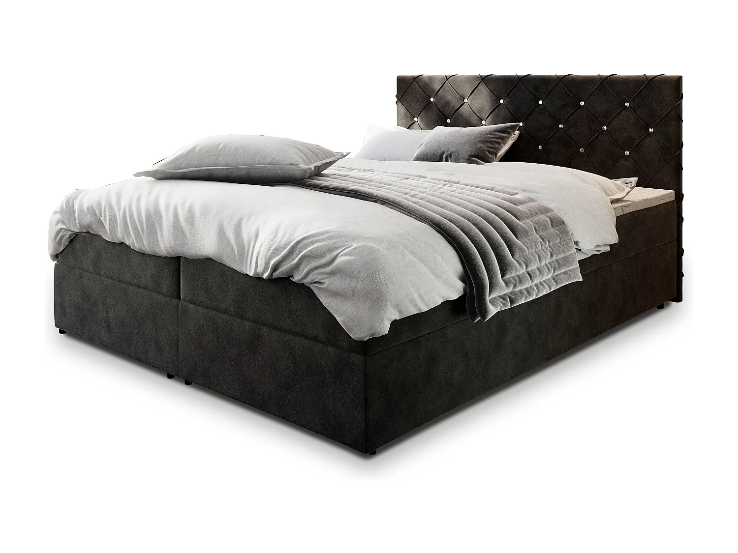Boxspringbed RIVA 160x200 cm Set met hoofdbord, bedbodem en matras, Zwart