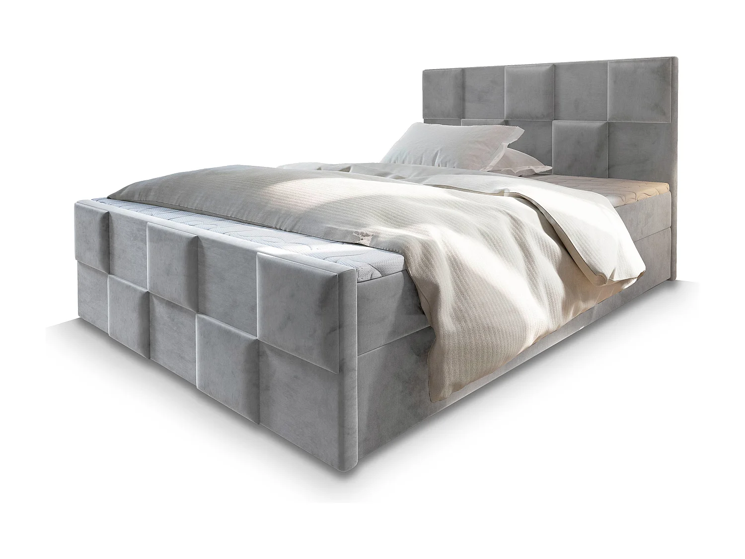Boxspringbed MONA 160x200 cm Set met hoofdbord, bedbodem en matras, Lichtgrijs