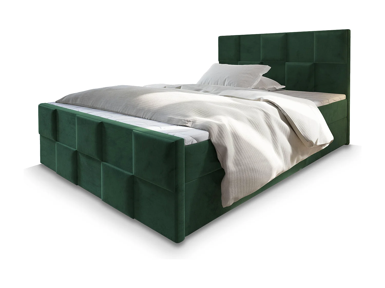 Boxspringbed MONA 180x200 cm Set met hoofdbord, bedbodem en matras, Dennengroen