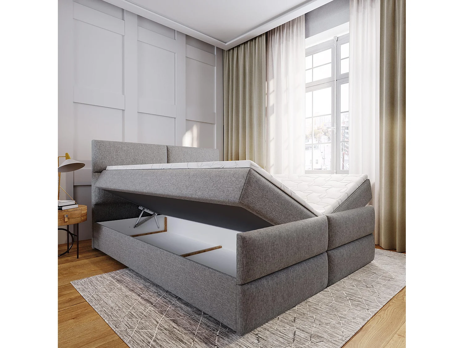 Boxspringbed MULEN 160x200 cm Set met hoofdbord, bedbodem en matras, Grijs