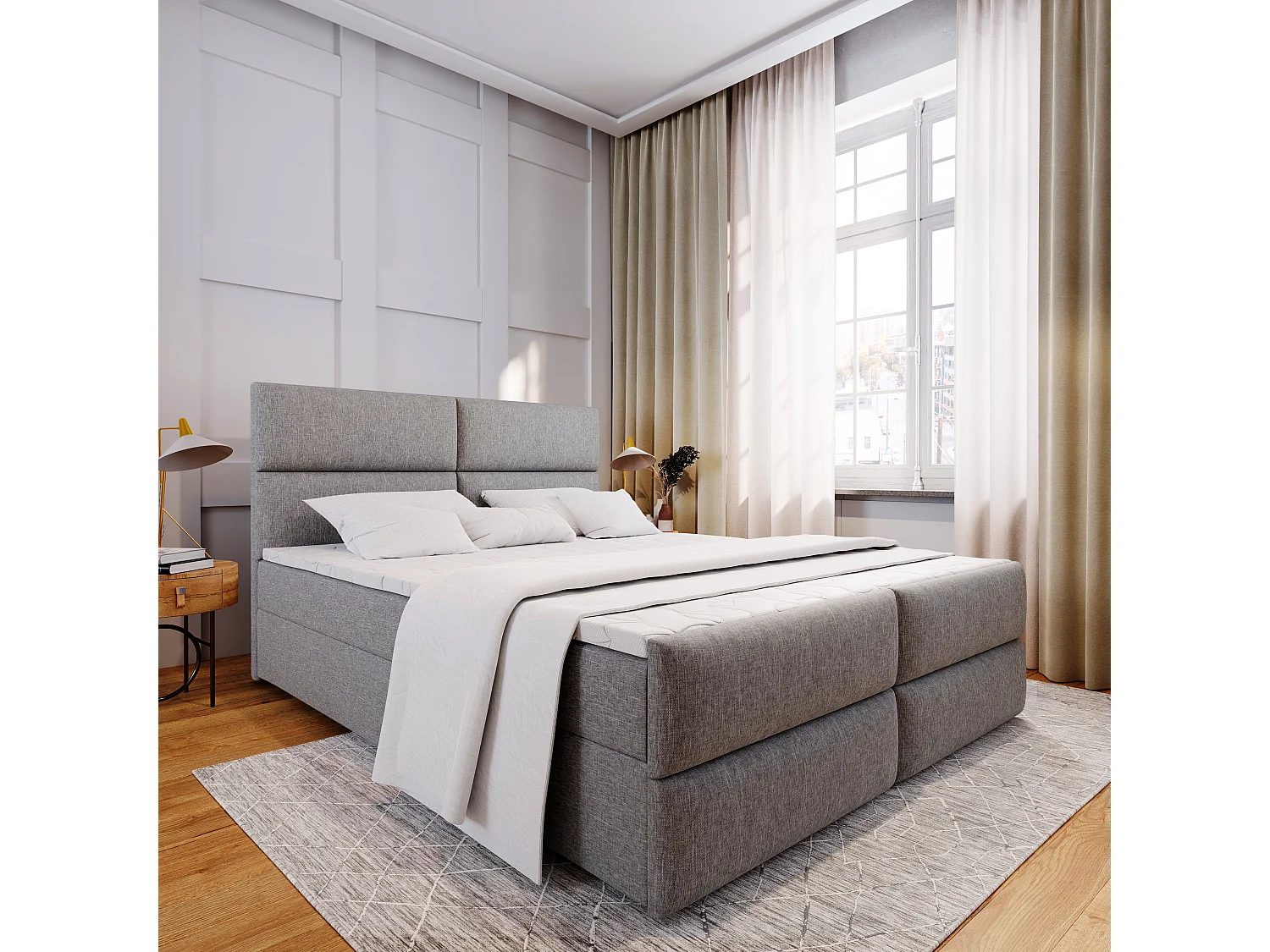 Boxspringbed MULEN 140x200 cm Set met hoofdbord, bedbodem en matras, Lichtgrijs