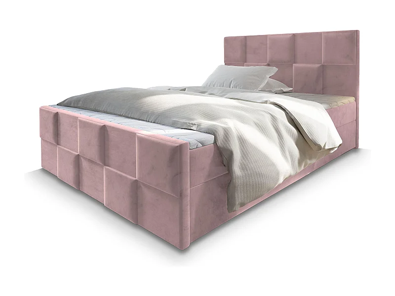 Boxspringbed MONA 160x200 cm Set met hoofdbord, bedbodem en matras, Poederroze