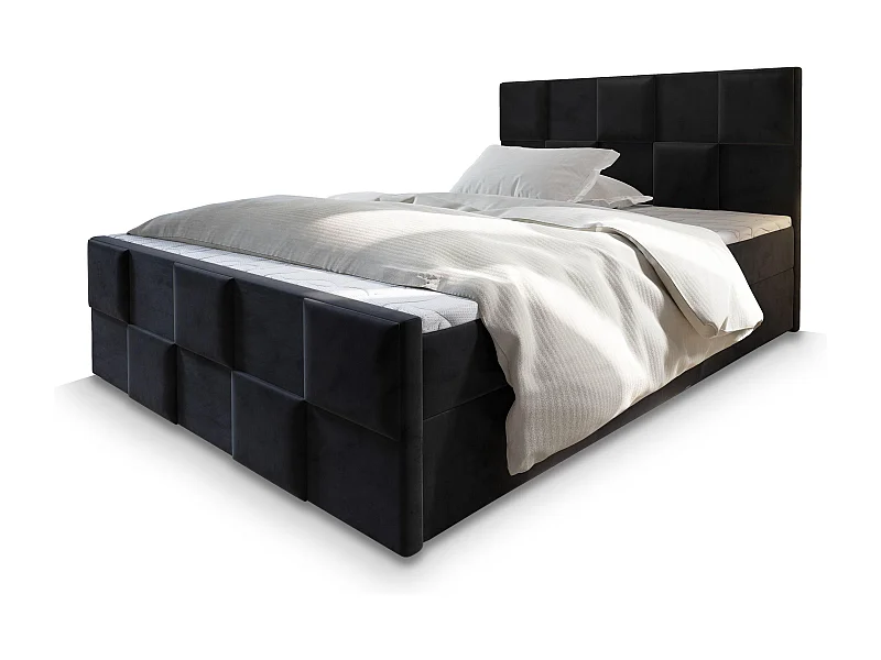 Boxspringbed MONA 160x200 cm Set met hoofdbord, bedbodem en matras, Zwart