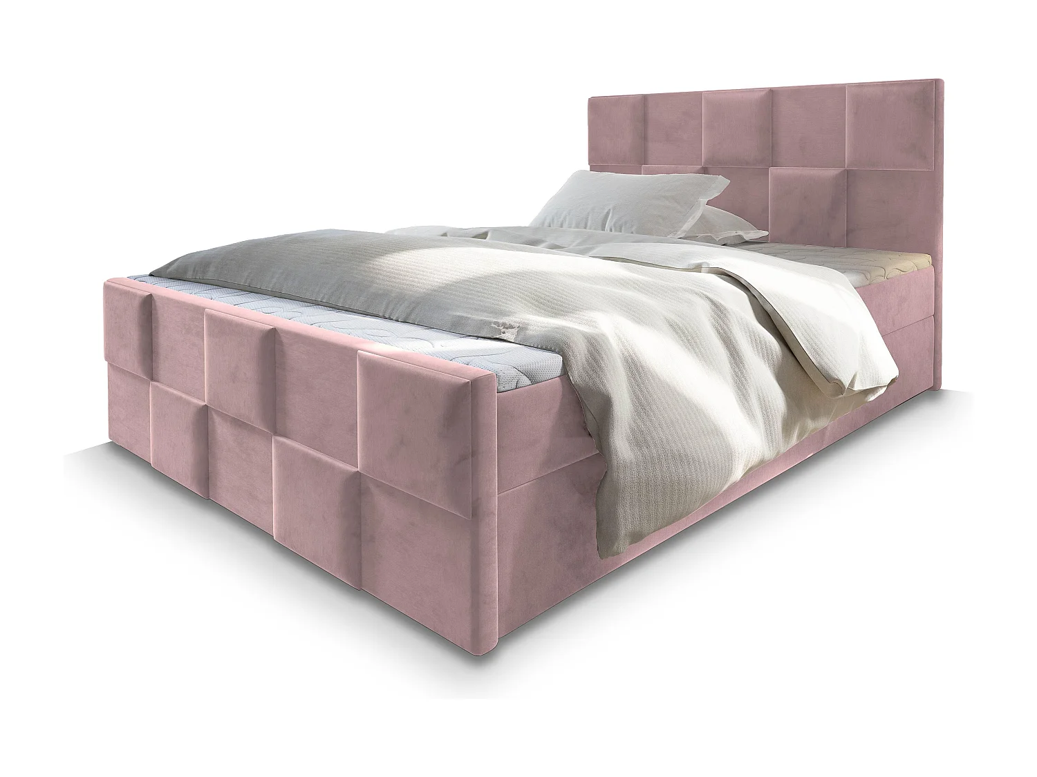 Boxspringbed MONA 140x200 cm Set met hoofdbord, bedbodem en matras, Poederroze