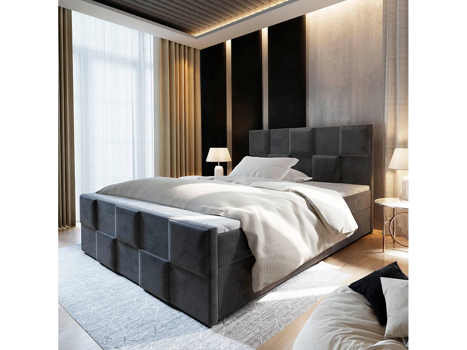 Boxspringbed MONA 180x200 cm Set met hoofdbord, bedbodem en matras, Grijs