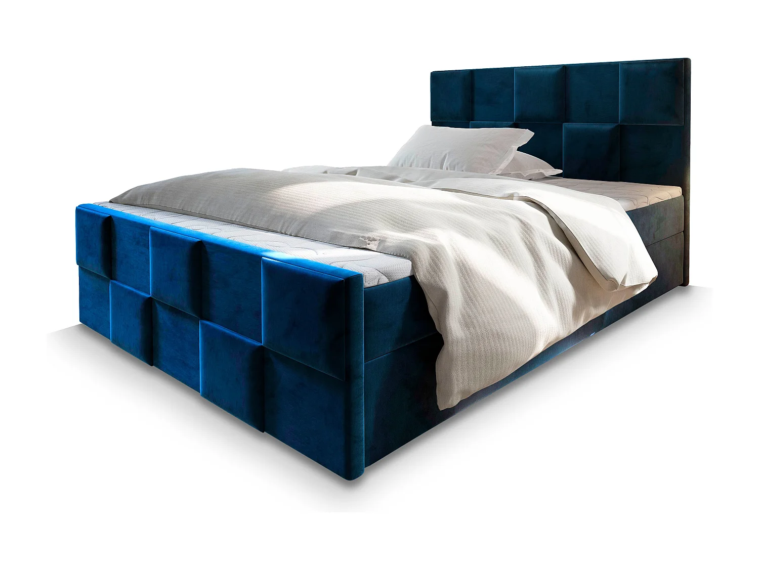 Boxspringbed MONA 140x200 cm Set met hoofdbord, bedbodem en matras, Blauw