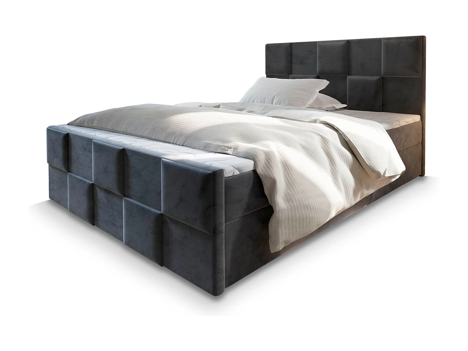 Boxspringbed MONA 140x200 cm Set met hoofdbord, bedbodem en matras, Grijs