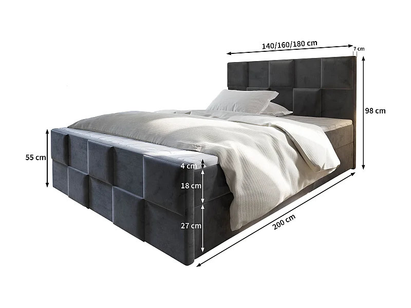 Boxspringbed MONA 160x200 cm Set met hoofdbord, bedbodem en matras, Bruin