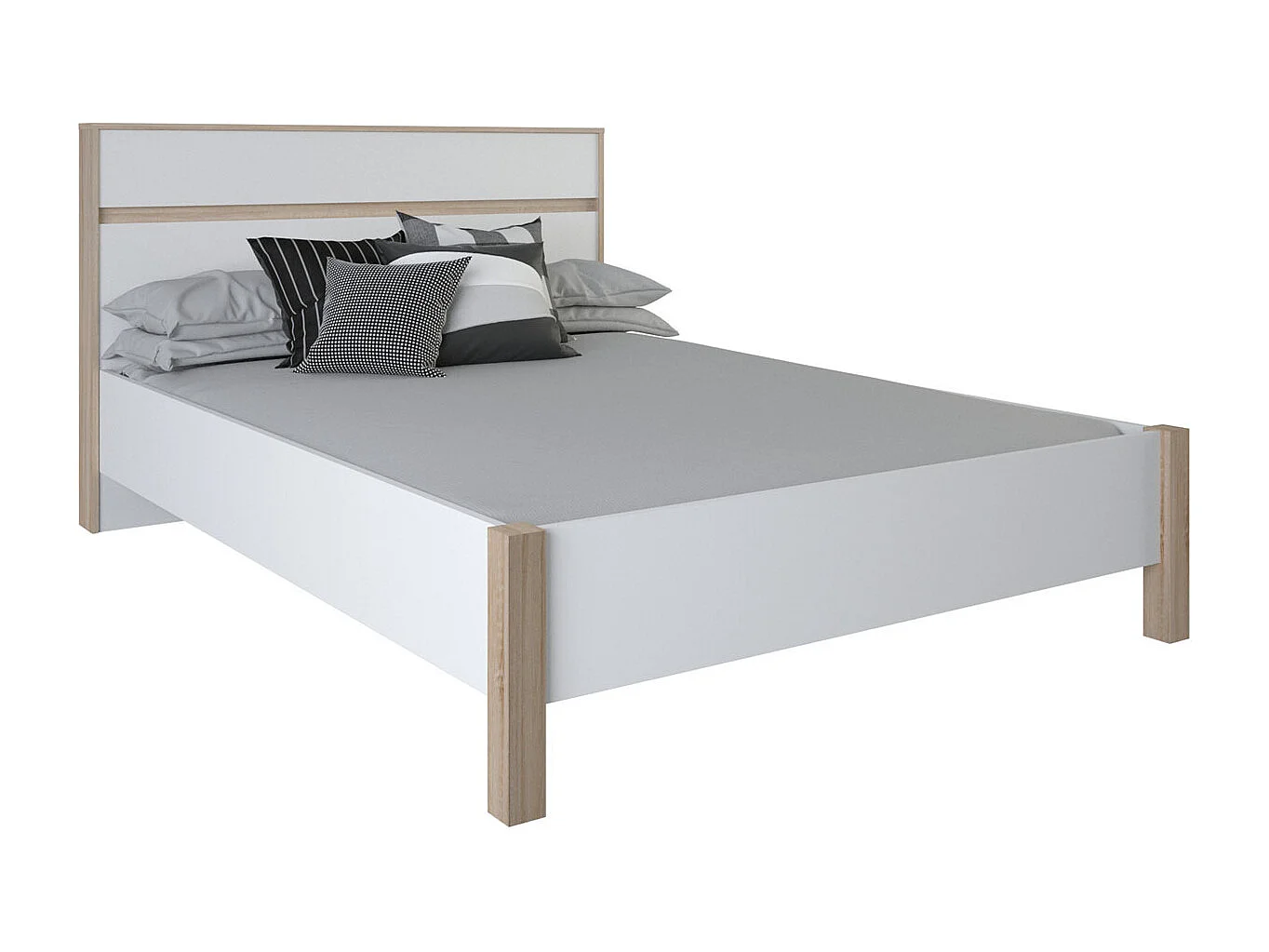 Doppelbett Selena 140x190 cm gebürstete Eiche und Perlmuttweiß ohne Lattenrost und Stauraum