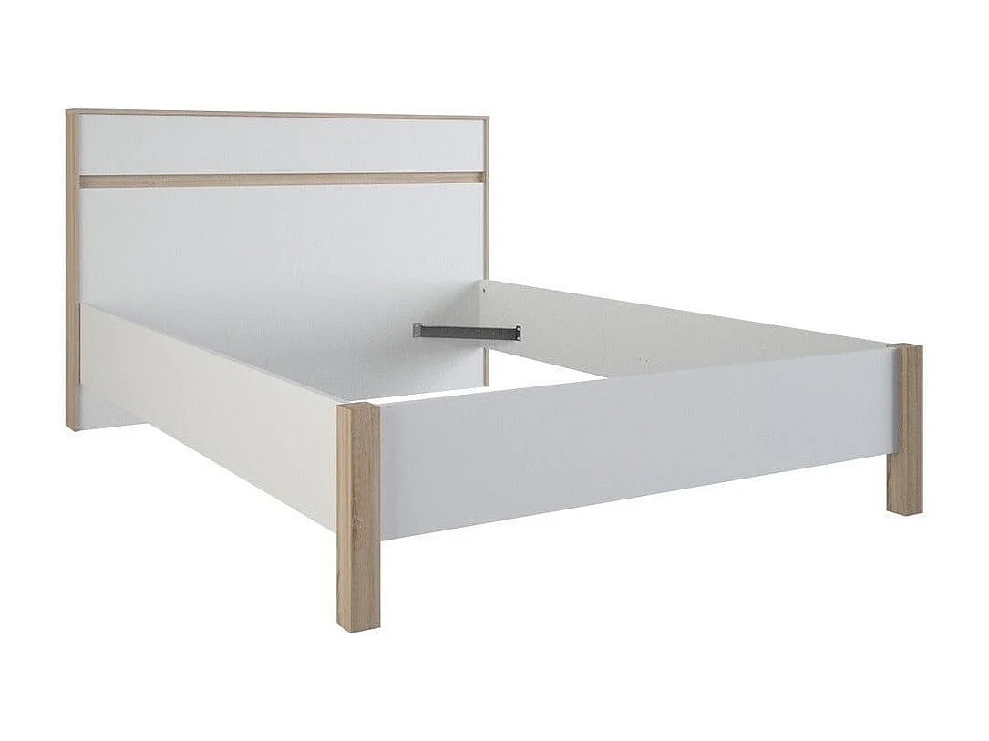 Doppelbett Selena 140x190 cm gebürstete Eiche und Perlmuttweiß ohne Lattenrost und Stauraum