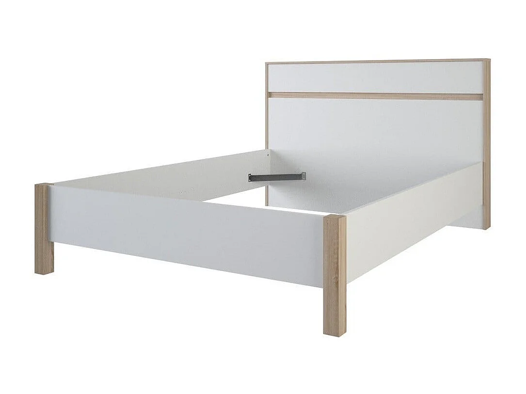 Doppelbett Selena 140x190 cm gebürstete Eiche und Perlmuttweiß ohne Lattenrost und Stauraum