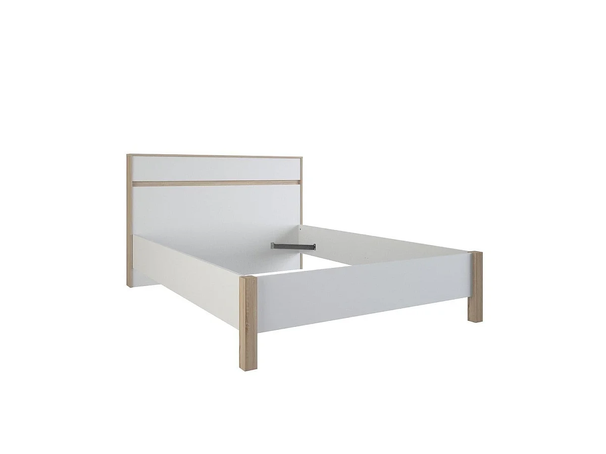 Cama de Diseño Moderno 140x190 cm Roble y Blanco MALIA