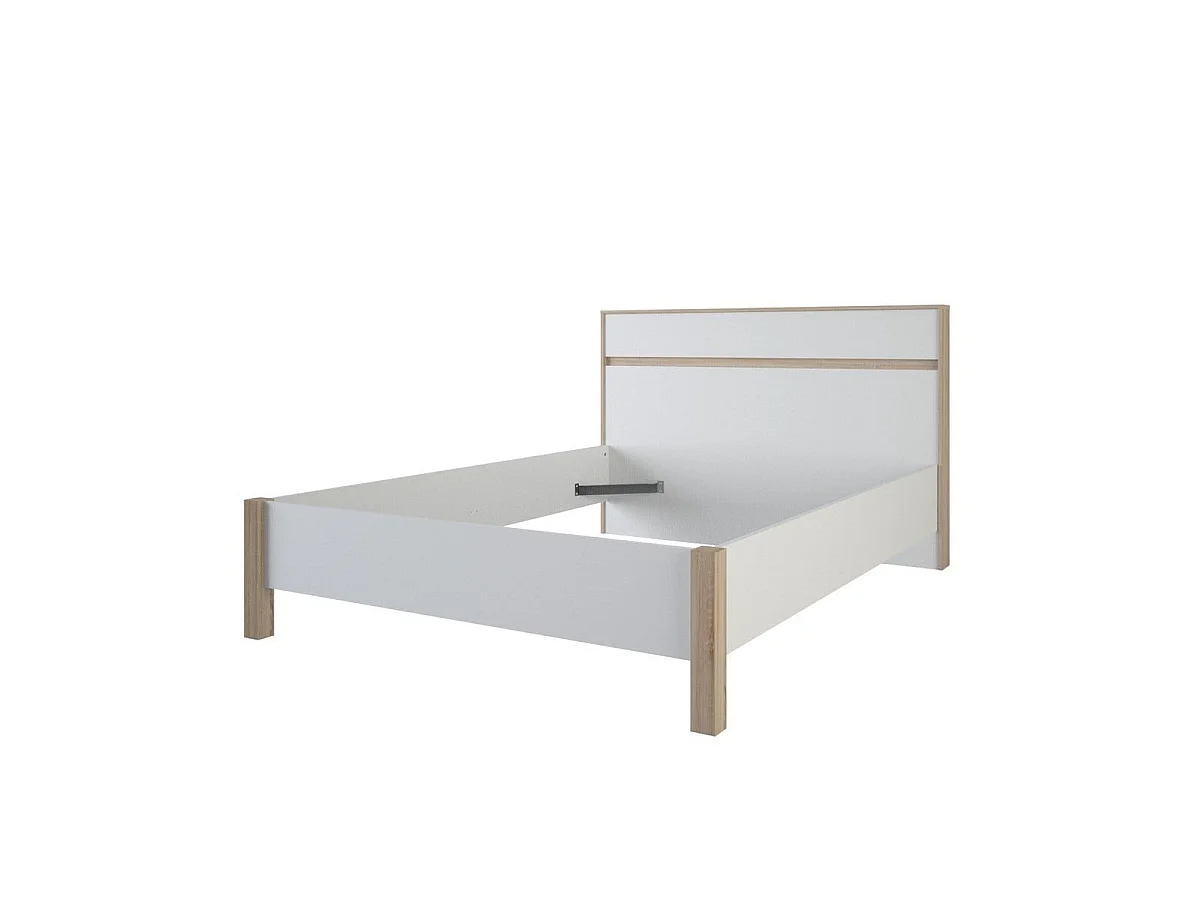 Cama de Diseño Moderno 140x190 cm Roble y Blanco MALIA