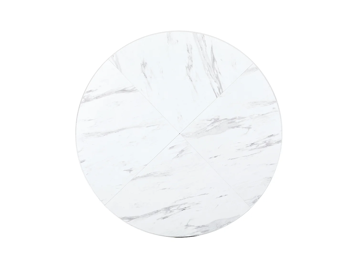 Runder Esstisch – Metallstruktur – Furnier mit Marmormuster – Weiß und Gold
