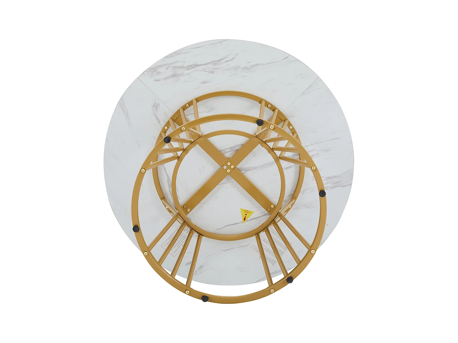 Runder Esstisch – Metallstruktur – Furnier mit Marmormuster – Weiß und Gold