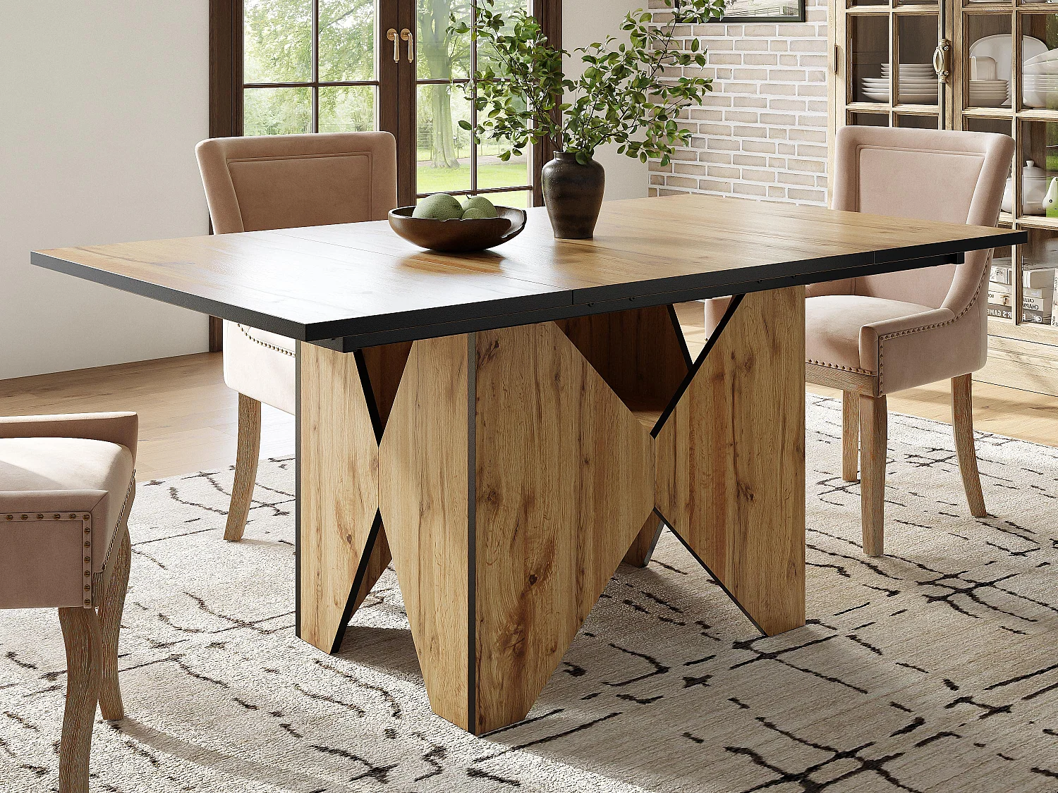 Tavolo da pranzo per 4-6 persone in MDF - effetto venature del legno - Marrone chiaro