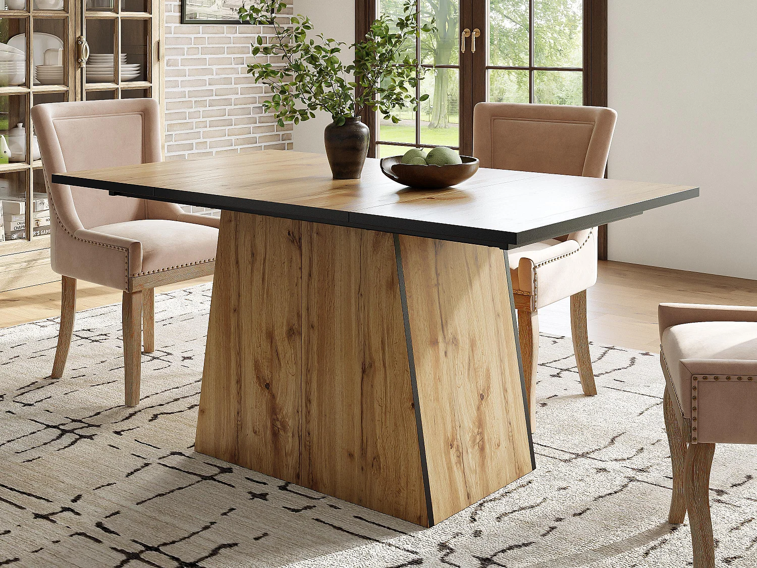 Eettafel voor 4 tot 6 personen in MDF - houtnerfeffect - Lichtbruin