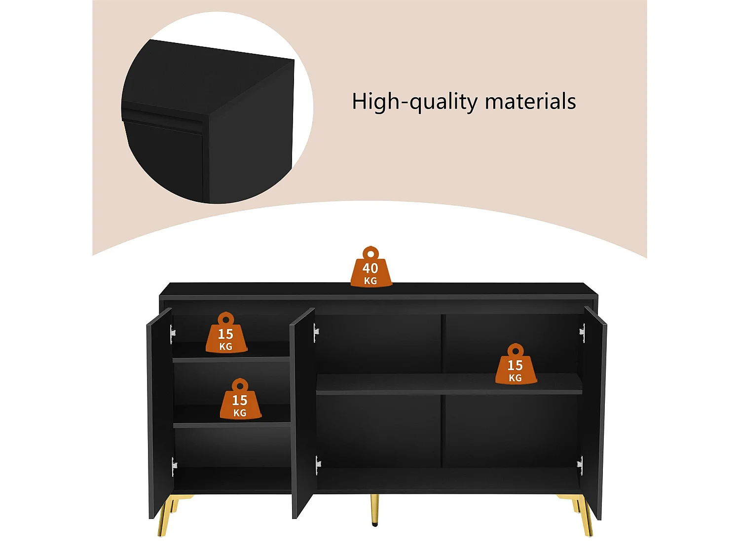 Buffet 3 portes et étagères réglables - en MDF - style moderne - Noir