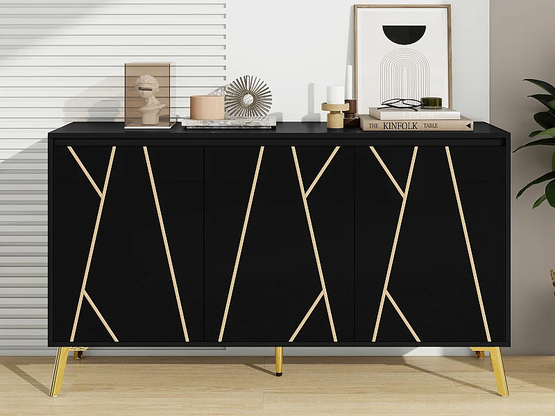 Sideboard mit 3 Türen und verstellbaren Einlegeböden – aus MDF – moderner Stil – Schwarz