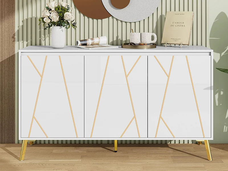 Sideboard mit 3 Türen und verstellbaren Regalen – aus MDF – moderner Stil – Weiß