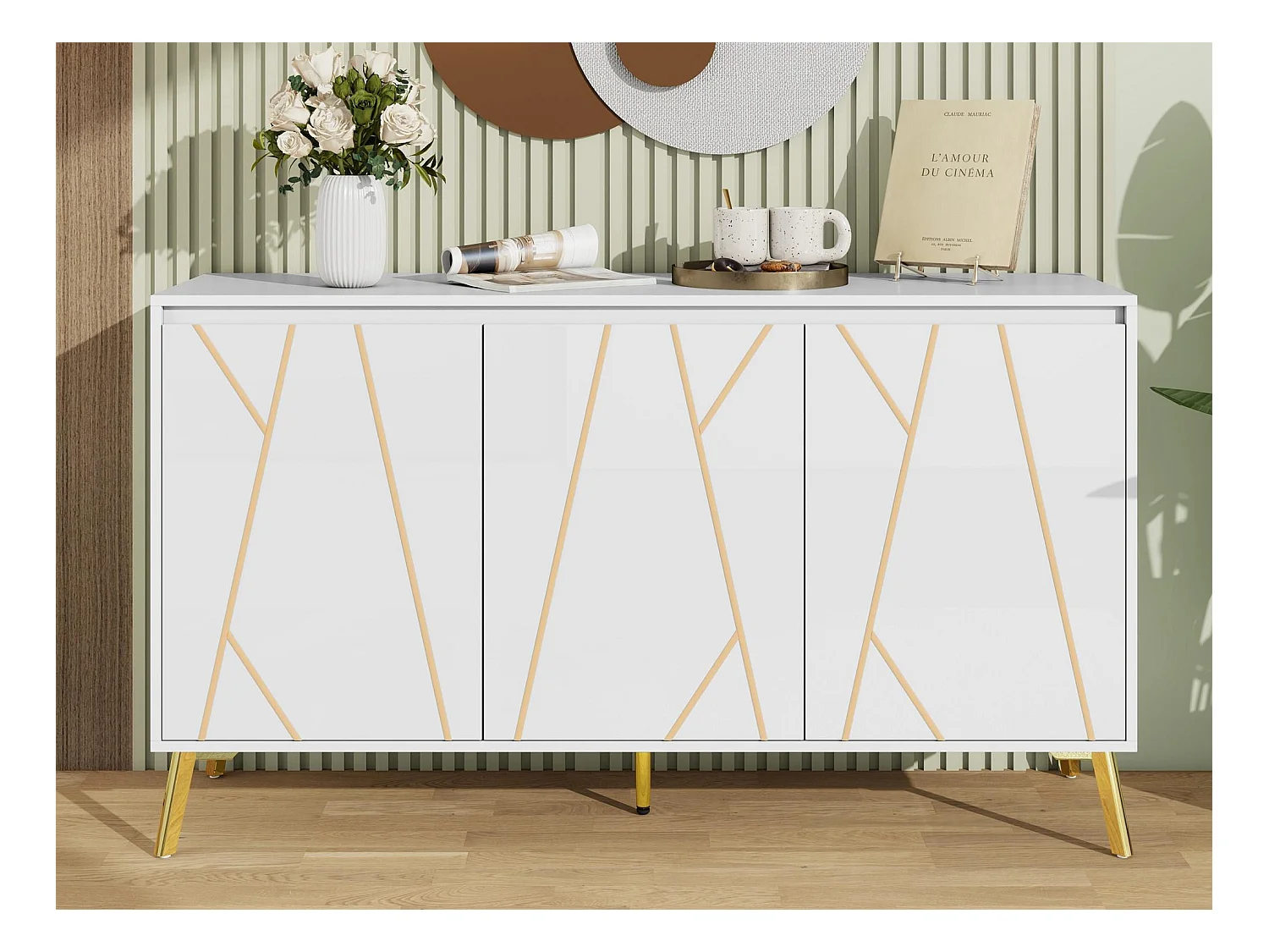 Buffet 3 portes et étagères réglables - en MDF - style moderne - Blanc