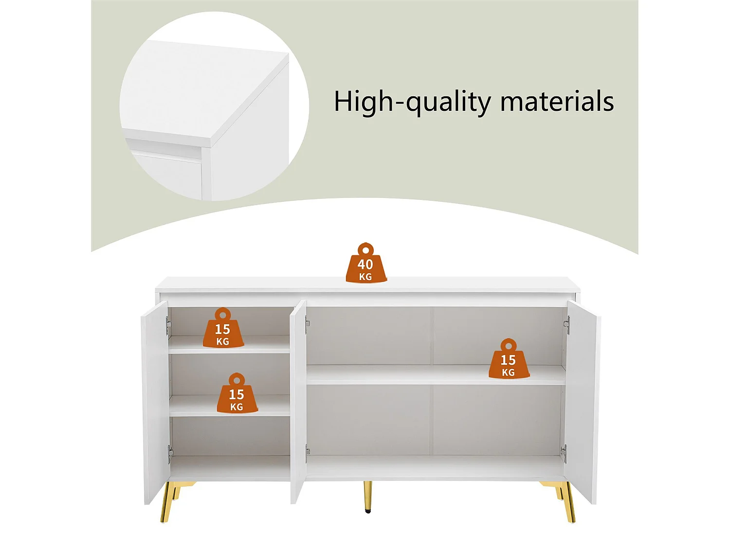 Sideboard mit 3 Türen und verstellbaren Regalen – aus MDF – moderner Stil – Weiß