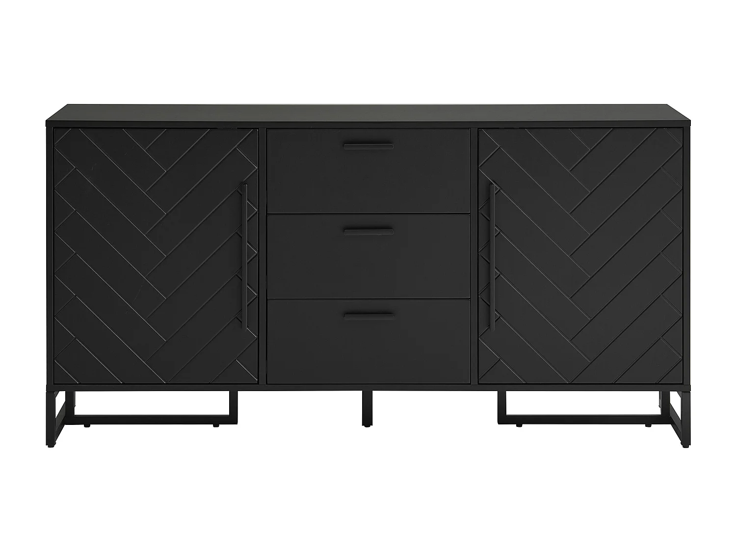 Buffet 2 portes et 3 tiroirs avec étagères réglables - à motif de chevrons - Noir