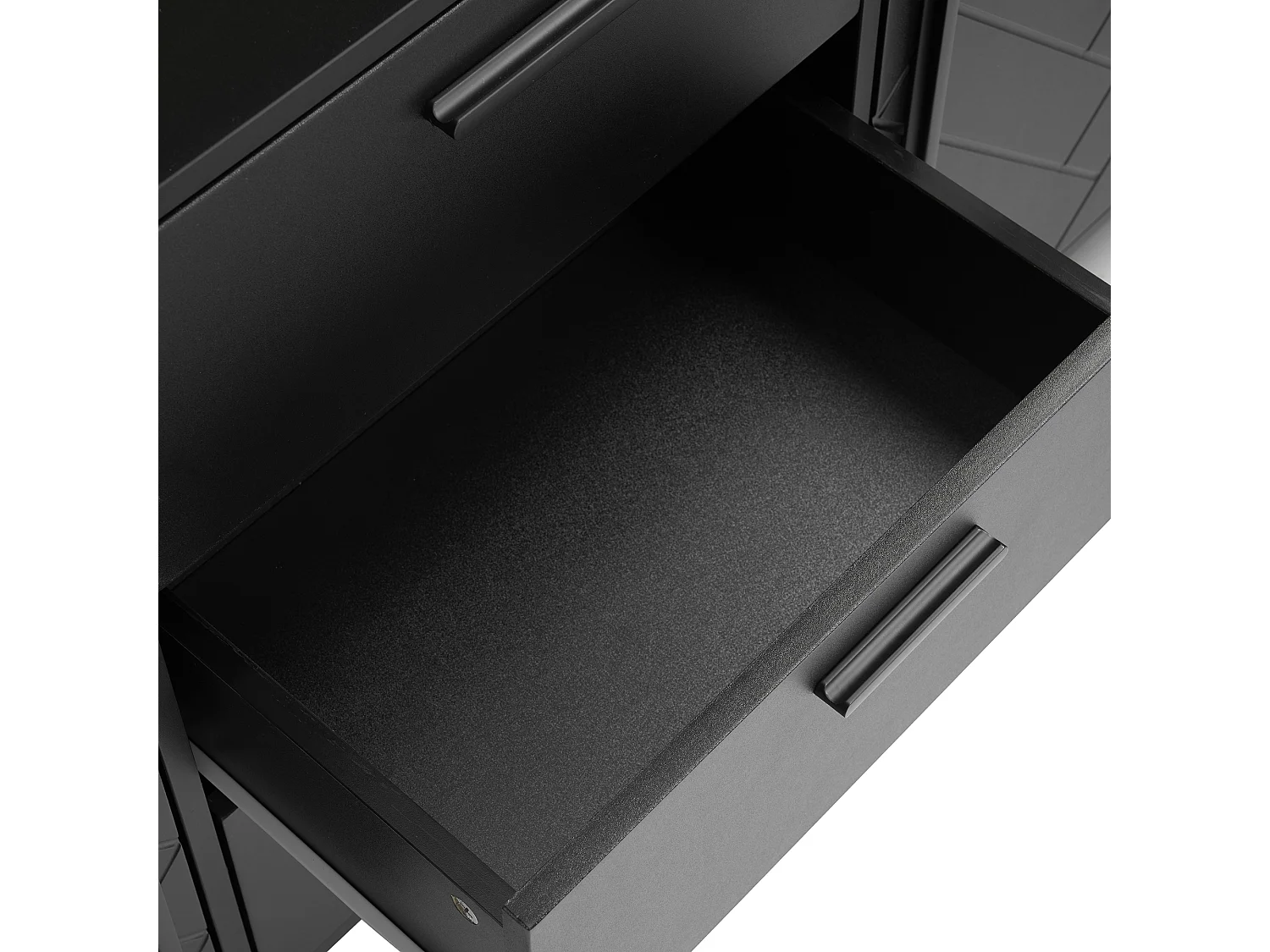 Sideboard 2 Türen und 3 Schubladen mit verstellbaren Einlegeböden – Fischgrätenmuster – Schwarz