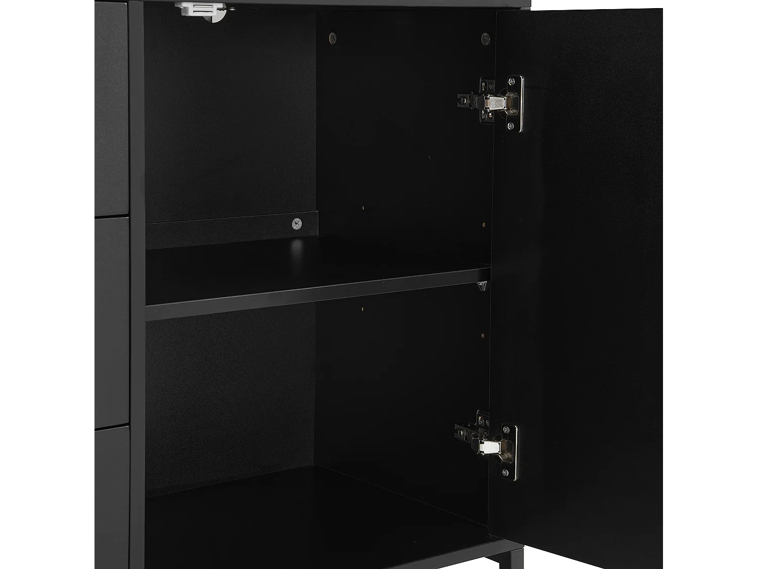 Sideboard 2 Türen und 3 Schubladen mit verstellbaren Einlegeböden – Fischgrätenmuster – Schwarz