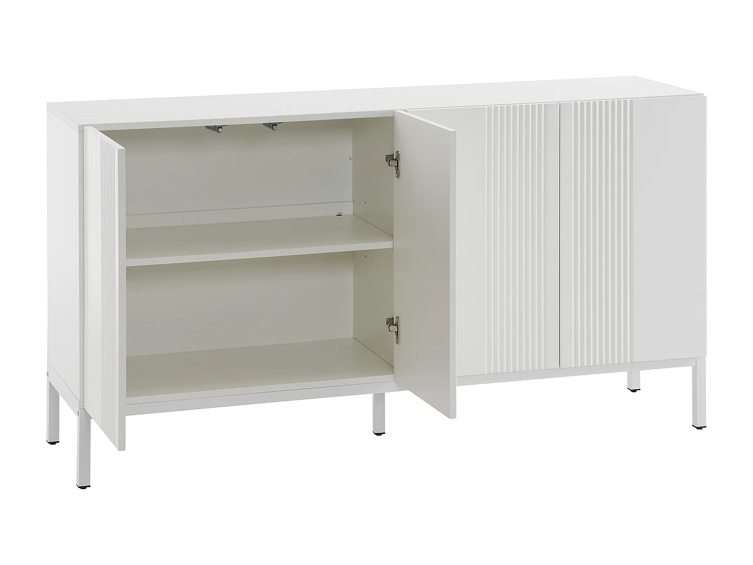 Aparador com 4 portas e prateleiras reguláveis - riscas verticais - Branco