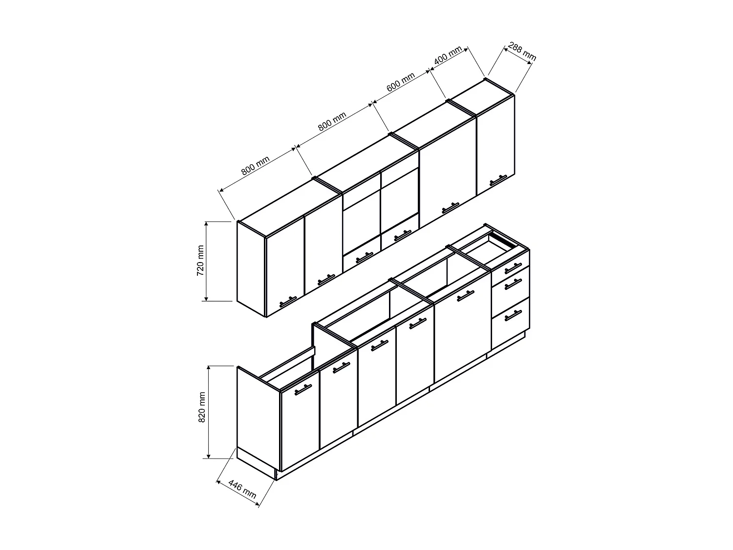 Cuisine complète Vera 8 éléments blanc brillant L 260 cm sans plan de travail