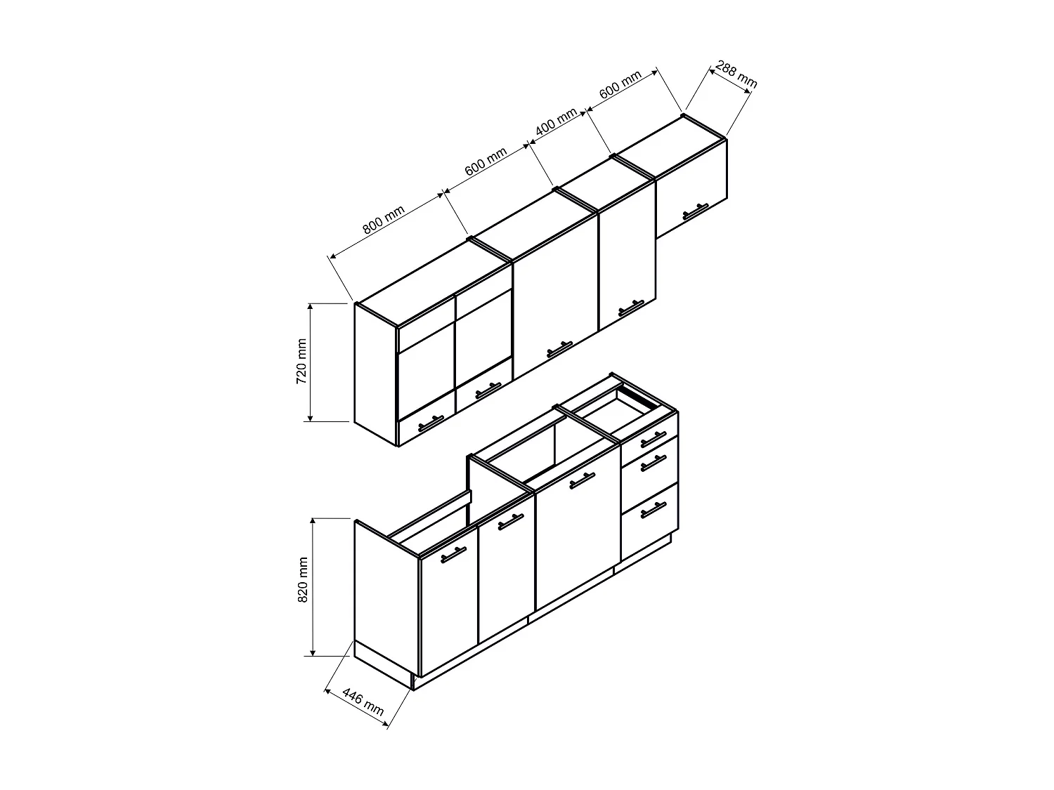 Cuisine complète Vera 7 éléments blanc brillant L 180/240 cm sans plan de travail